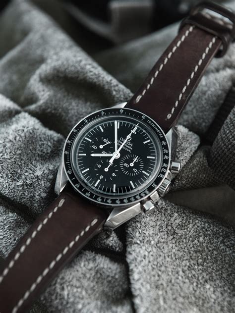 omega speedmaster white strap|Omega Speedmaster with leather strap.